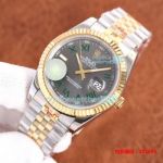 Replica Rolex Datejust II 2-Tone Yellow Gold Strap Gray Face Fluted  Bezel Green Arabic numerals Watch 41mm